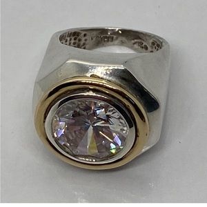 Charles Krypell Sterling Silver 14K Yellow Gold Crystal Ring